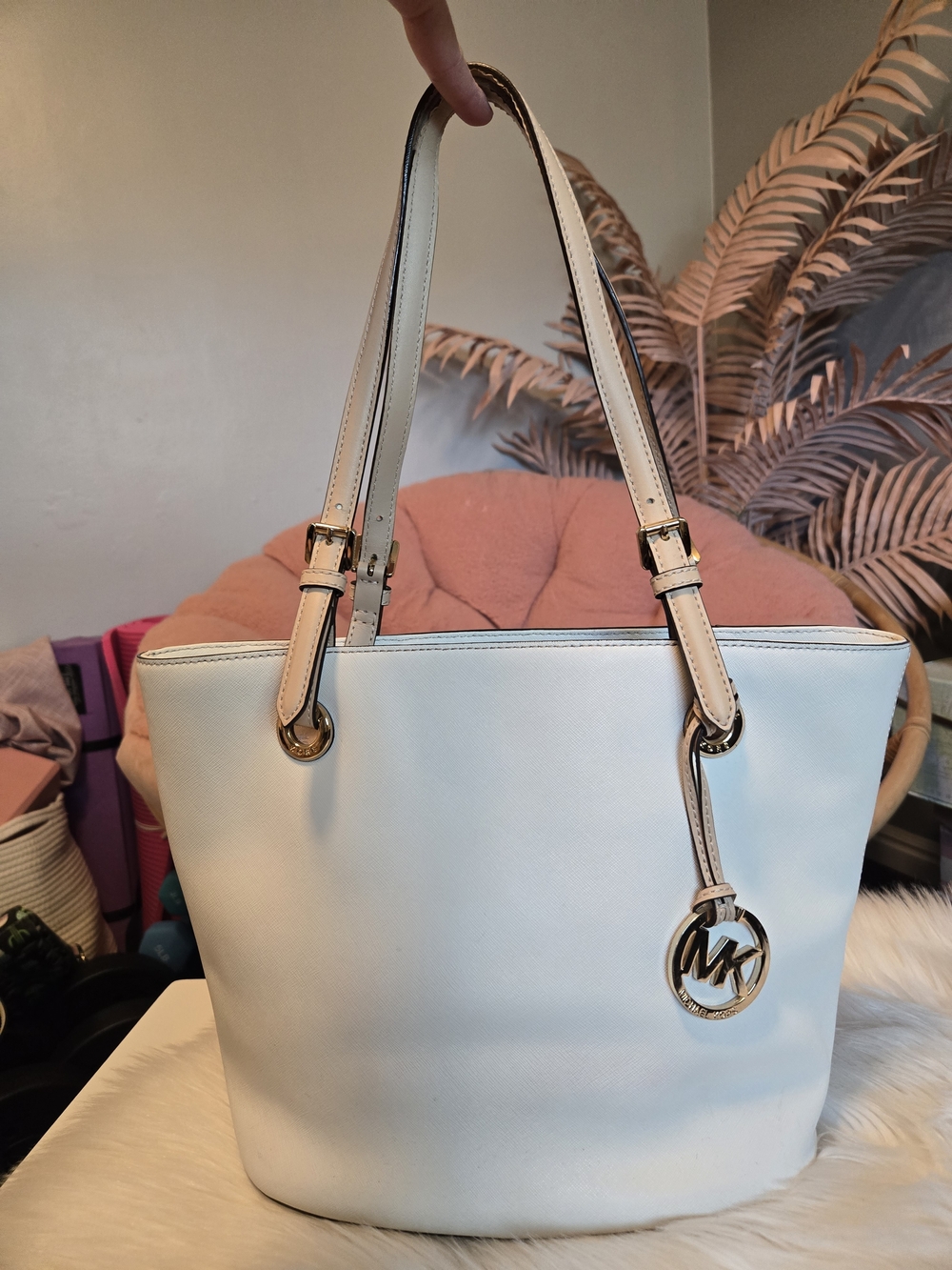 Michael Kors White Saffiano Leather Tote Bag